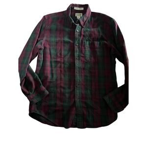 L.L.Bean Red Green Tartan Plaid Flannel Shirt M slightly fitted lodgecore
